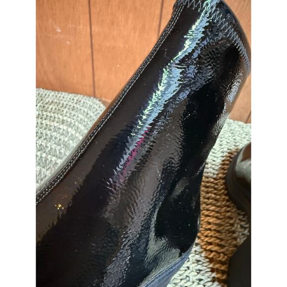 D’amelio Womens 8.5 Black Faux Patent Leather Chunky Chelsea Boots Zipper Grunge - Picture 5 of 9
